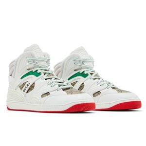 Gucci White Sneakers with Red and Green Accents